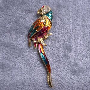 Vintage Multicolor Rhinestone Parrot Brooch Pin Gold-Tone Enamel Jewelry